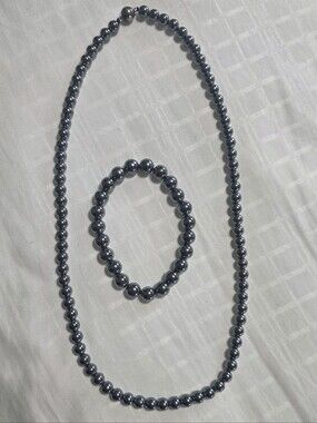 Vintage Hematite Beaded Necklace Bracelet Set